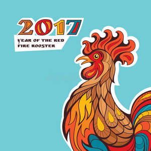 中国新年卡片与五颜六色的公鸡