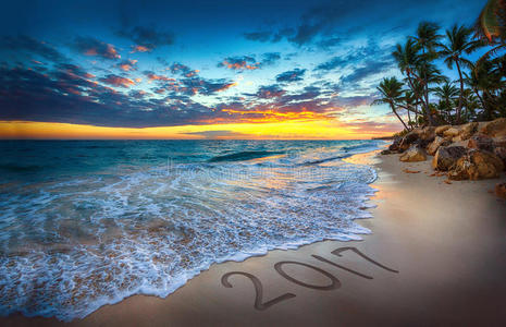 圣诞节 前夕 地平线 庆祝 黄昏 新的 帕诺 黎明 海滩