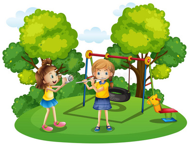 女孩们在公园里放松照片