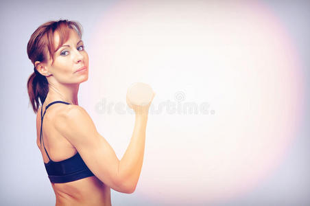 活动 能量 美女 运动型 健身 漂亮的 哑铃 重的 白种人