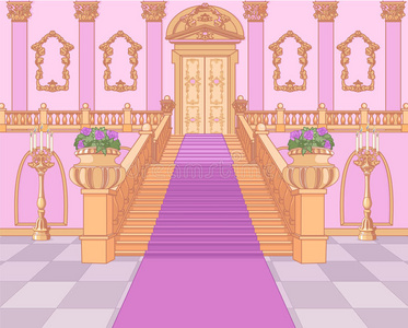 洛克王国背景大厅 插图 地标 卡通 栏杆 巴洛克风格 地板 形象 魔术