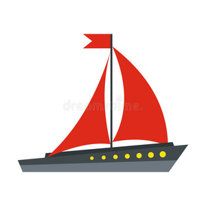 船有红色的帆图标，扁平的风格
