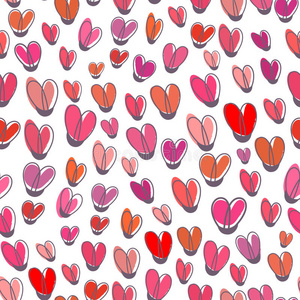 黑白粉红色可爱的卡通鸟笼与心无缝图案背景插图可爱的心花玩具和动物