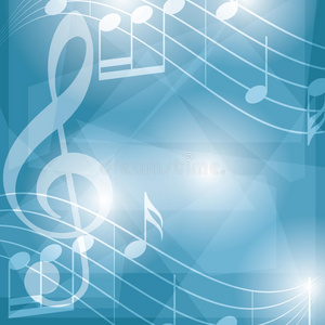 抽象蓝色音乐矢量背景与音符照片