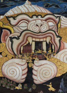 曼谷 形象 战争 壁画 美丽的 古董 战斗 守护者 天使