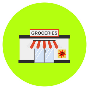 杂货符号杂货店图标在时尚的平面风格隔离在灰色背景.