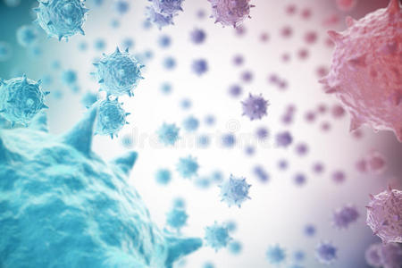 三维渲染病毒细菌细胞感染生物病毒抽象背景。