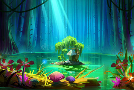 艺术品 深的 插图 神秘 银行 林间空地 风景 美丽的 游戏