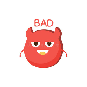 坏红魔词和相应的插图,卡通人物表情符号用眼睛说明文字照片