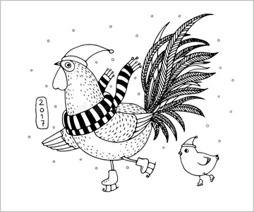 插图 卡通 东南方 要素 日历 性格 招呼 庆祝 帽子 公鸡