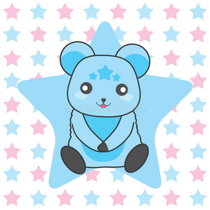 生日插图与可爱的蓝色熊在明星背景