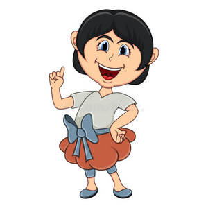 女孩指着她的手指美丽的小女孩指着她的手指卡通照片