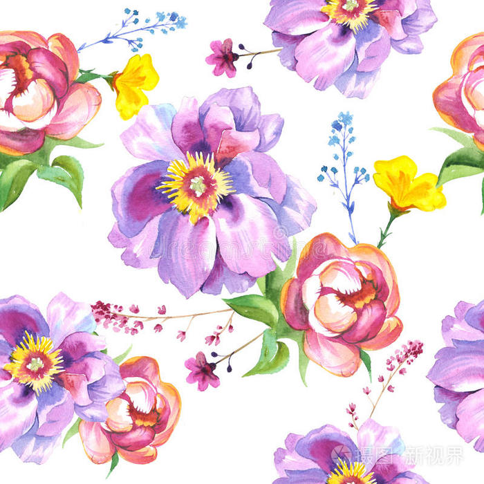 花的 夏天 插图 墙纸 绘画 紫罗兰 纹理 织物 玫瑰 水彩