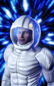 穿白色太空服的未来派宇航员