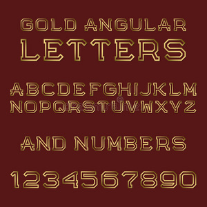 黄金角字母和数字。 时尚复古字体。
