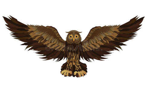 飞行猫头鹰的图形插图。 矢量插图