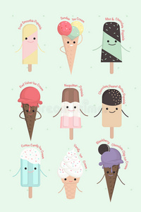 收藏糖果情感可爱可爱卡通冰淇淋不同形状。
