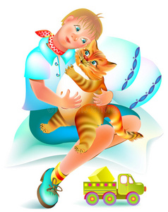 友谊 可爱极了 朋友 好的 猫科动物 快乐 插图 儿童 拥抱