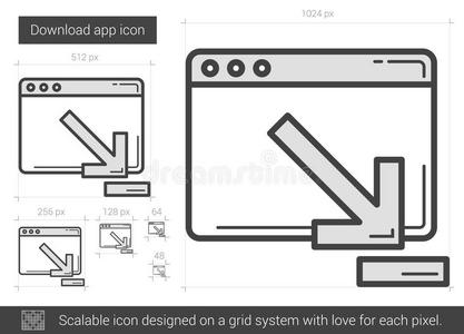 下载应用程序线图标。