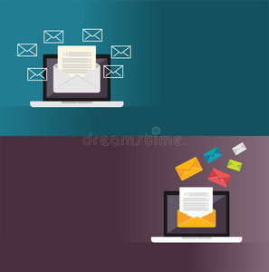 电子邮件信息。 电子邮件营销。 网页横幅网页元素或信息图形元素的插图