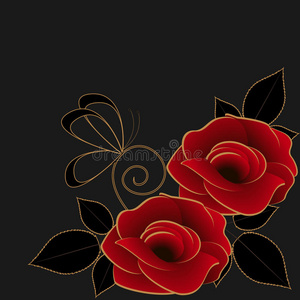 花背景与红色玫瑰在黑色。