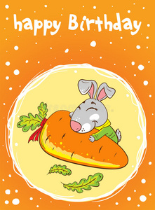 卡片上有一只兔子，橙色背景上有胡萝卜