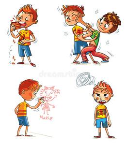 可爱涂鸦绘图, 向量, ep商人混淆了好坏恐怖的鬼屋,邪恶的红色天空坏