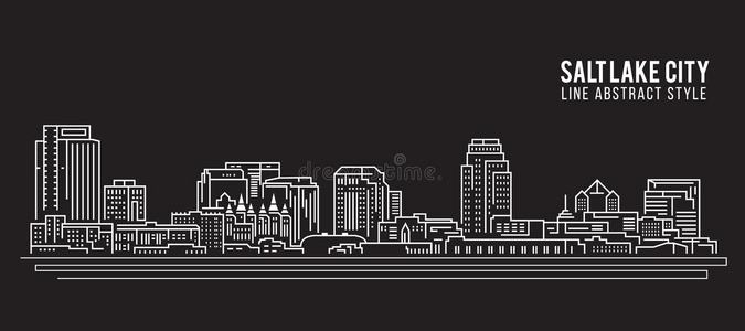 城市景观建筑线艺术矢量插图设计盐湖城