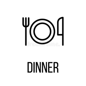 现代线条风格的晚餐图标或标志。