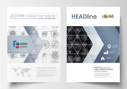小册子杂志传单的商业模板。 盖模板，平面布局在A4大小。 高科技设计，连接