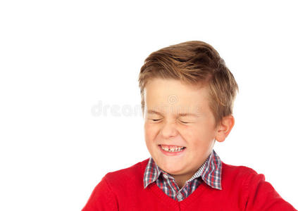 可爱孩子滑稽的脸.笑眯眯的小男孩画像.