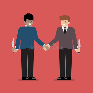 约会伙伴商人为了背叛或背后捅商业伙伴而藏刀照片