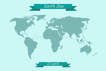 地球日4月22日世界地图与祝贺丝带