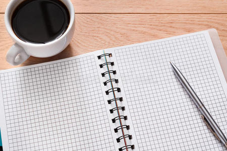桌面 日程安排 文书工作 笔记 空的 咖啡 衬垫 笔记本