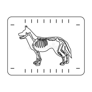 狗x射线图标的轮廓风格隔离在白色背景上。 兽医诊所符号股票矢量插图。