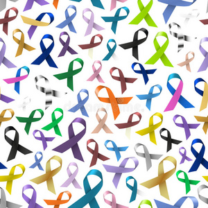 癌症意识，各种颜色和闪亮的丝带，以帮助无缝图案eps10