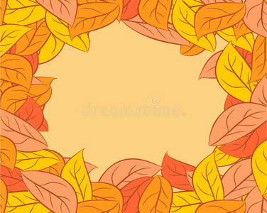 秋天的叶子背景。 黄色落叶背景