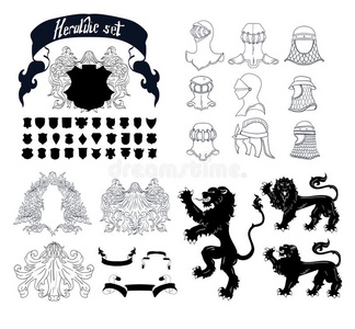 城堡 标签 荣誉 狮子 外套 收集 框架 纹章学 古董 武器