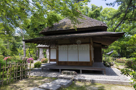 公园 花园 日本人 房子 茅草 落下 土地 池塘 广岛 日本