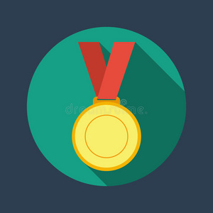 求带上分表情包金牌得主-在红色丝带上. 平面图标照片