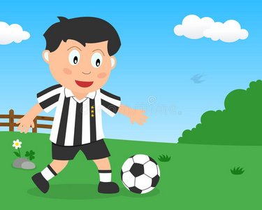 踢足球四个孩子在公园里玩耍的场景孩子们在公园里玩秋千卡通样板和