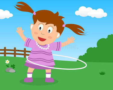 可爱的女孩在公园里玩呼啦圈插画
