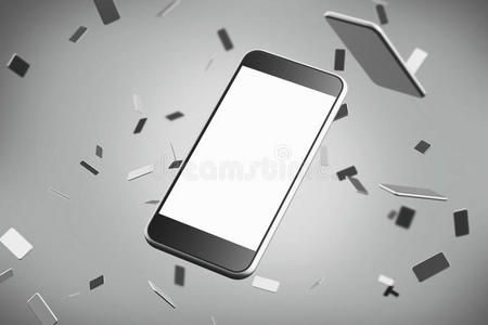 用空白屏幕关闭智能手机。 灰色背景下的小手机。