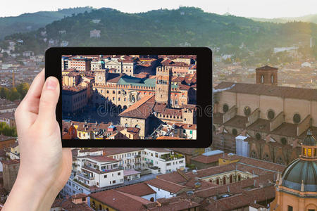 电话 拍摄 持有 屏幕 博洛尼亚 框架 风景 意大利 形象