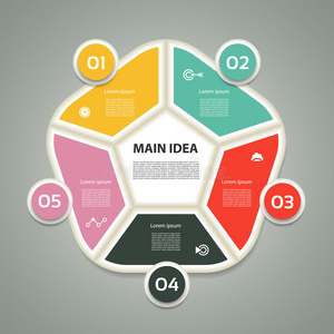 具有5个选项部件步骤或流程的业务概念。 图图表示和图表的模板。