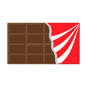 巧克力棒图标。 打开红色包装纸。 美味的甜食，牛奶，深色甜点。 矩形形状水平件。 现代的