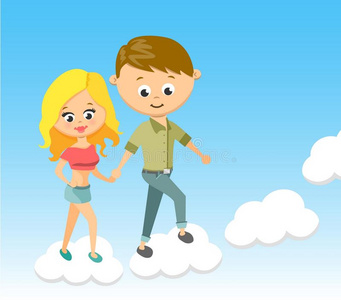 带着爱. 在云上行走. 性格,小,快乐,年轻,微笑,漂亮,快乐.照片