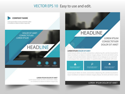 蓝色抽象三角形年报小册子传单模板设计，书籍封面版面设计，
