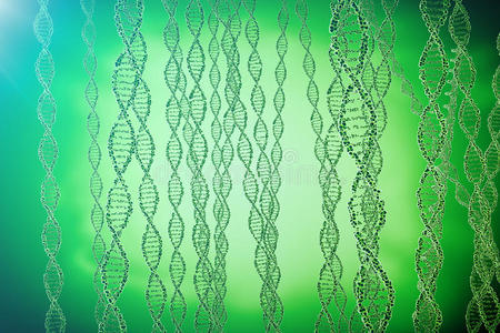 DNA分子，结构。 人类基因组概念的特写。 三维渲染医学概念