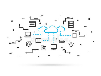 云存储技术线向量插图